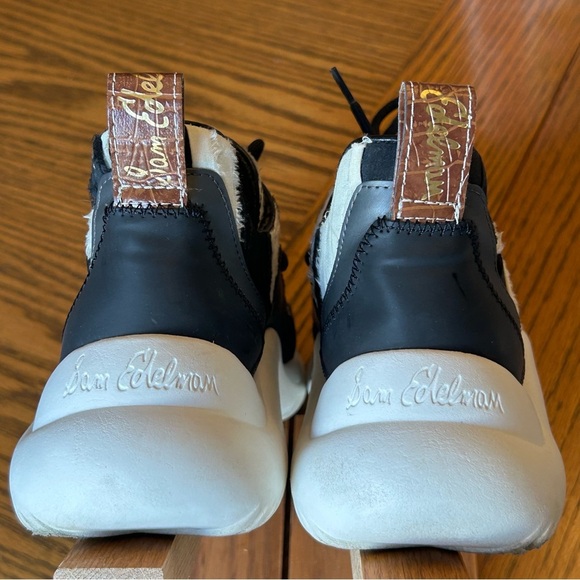 Sam Edelman Meena Black & Cream Frayed Fabric Striped Chunky Sneakers Size 5 - Picture 6 of 8